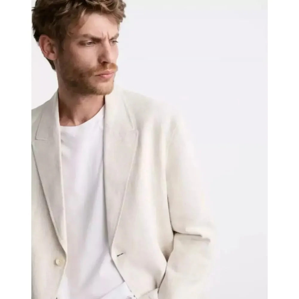 ZARA Linen Blend Sports Coat Blazer Jacket Ivory Cream Size Large